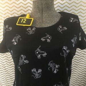 Black Roller skate Skater dress 12 white stars